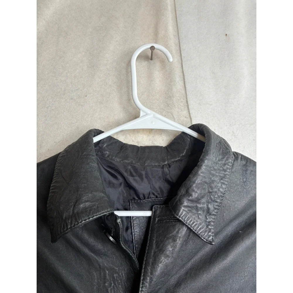 Luber Casual Mens Black Leather Button Front Jacket Coat Size 40 Vintage Style